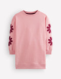 Lockeres Ami Sweatshirt-Kleid-Rosa Blumenstickerei