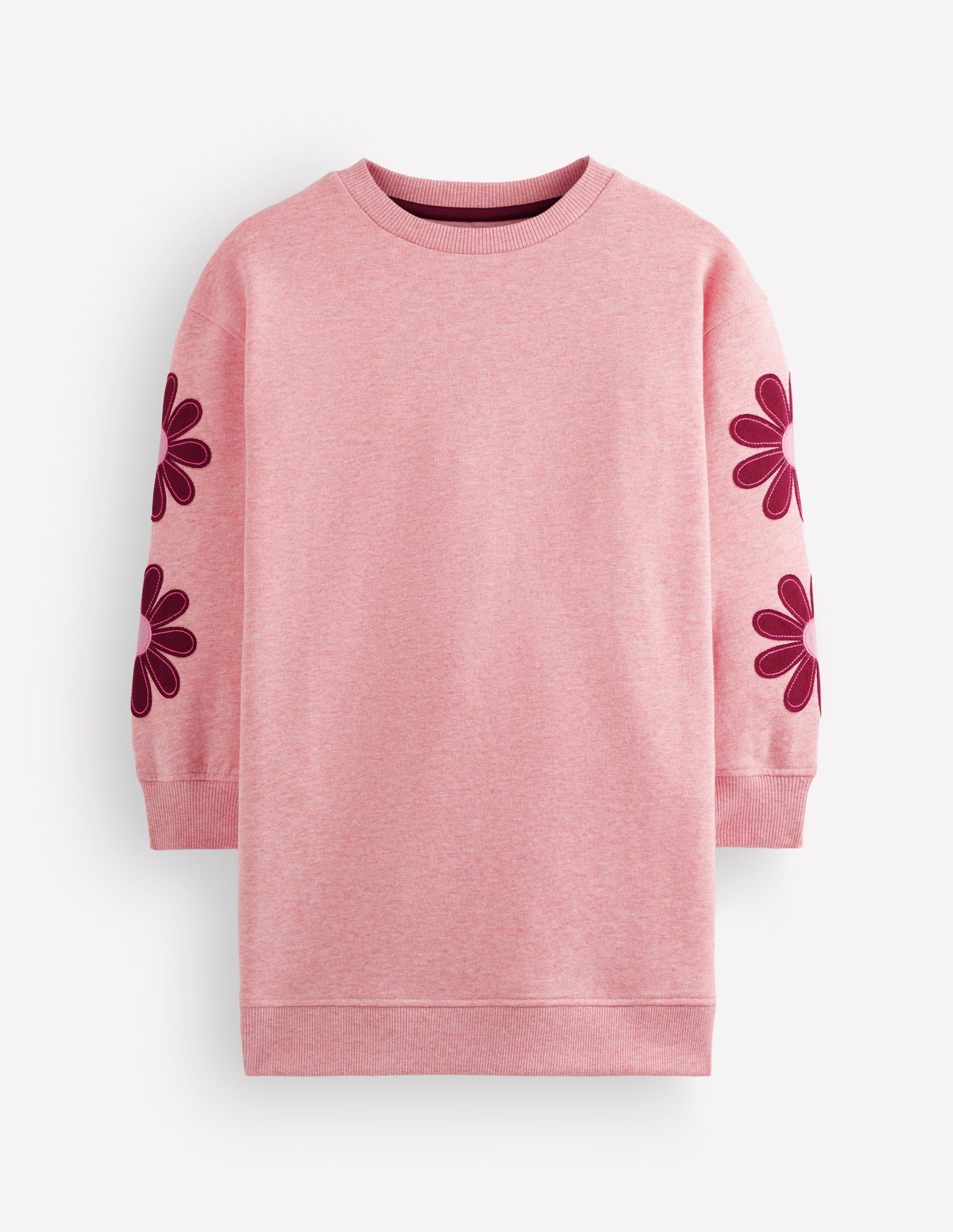 Lockeres Ami Sweatshirt-Kleid-Rosa Blumenstickerei-1