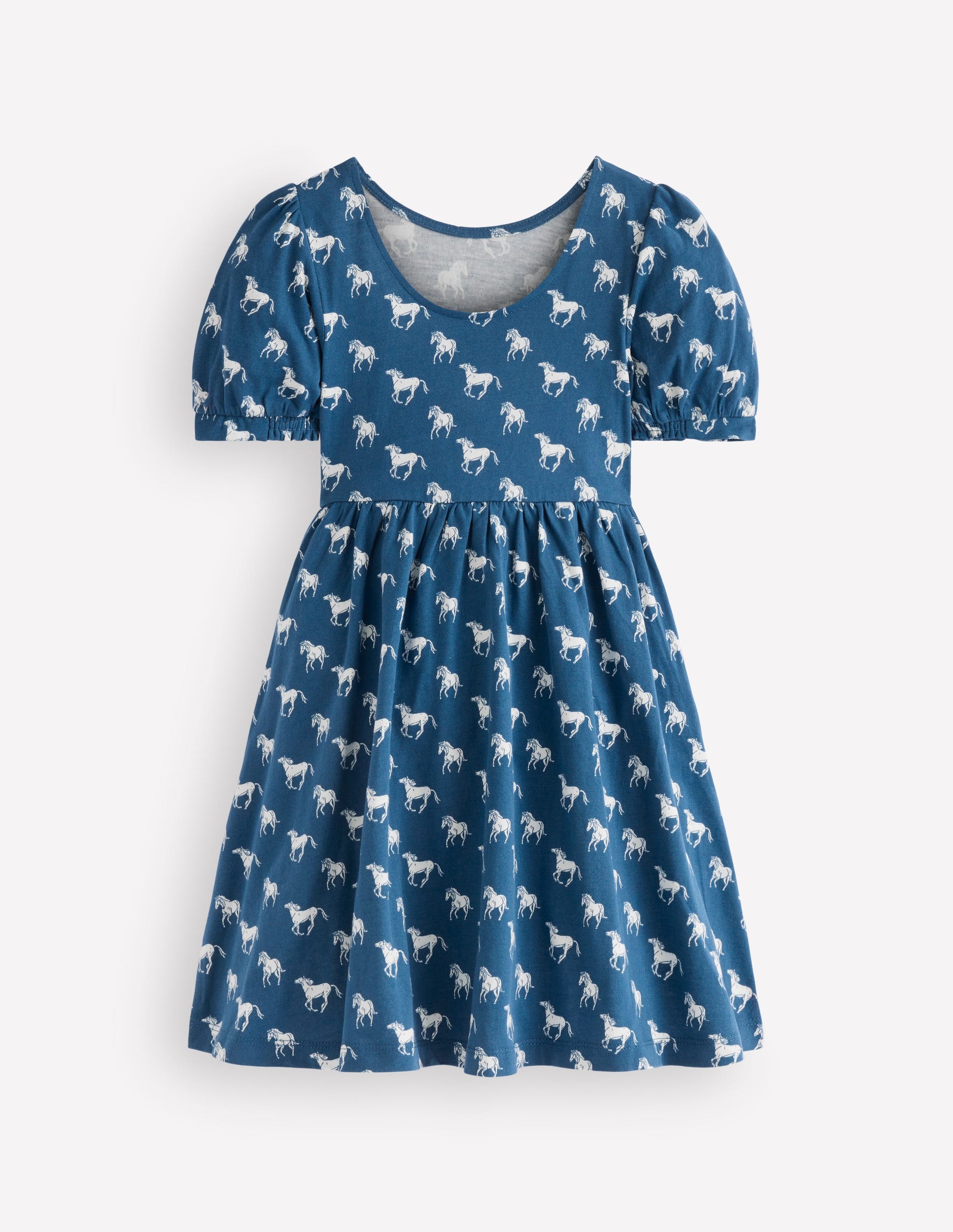 Ballerina-Jerseykleid-Blau Pferde-2
