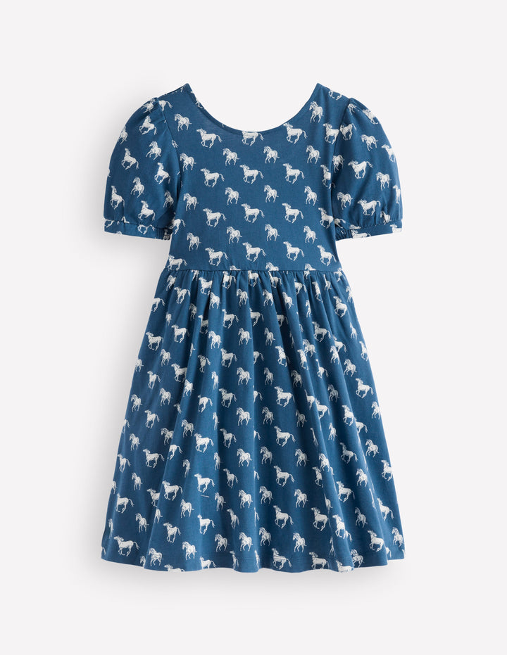 Ballerina-Jerseykleid-Blau Pferde