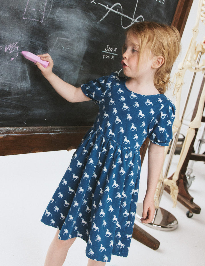 Robe de ballerine en jersey-Chevaux bleus