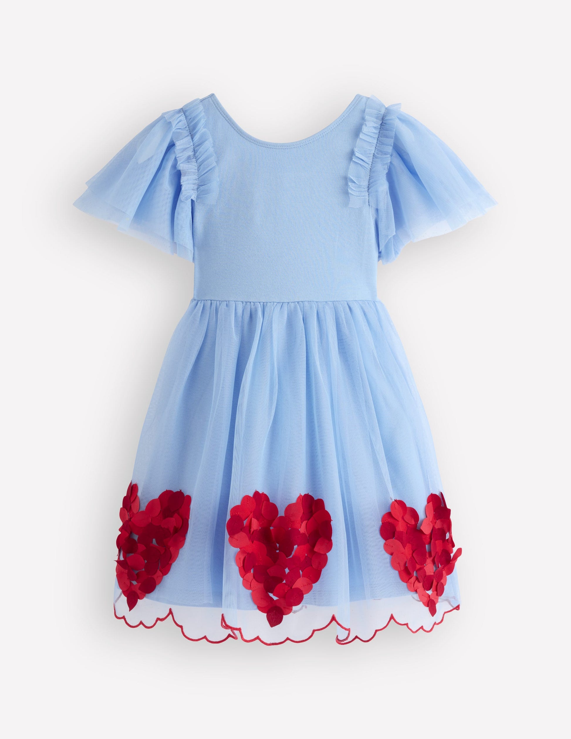 Kurzärmliges Tüllkleid mit Logo-Blau Herzen-2