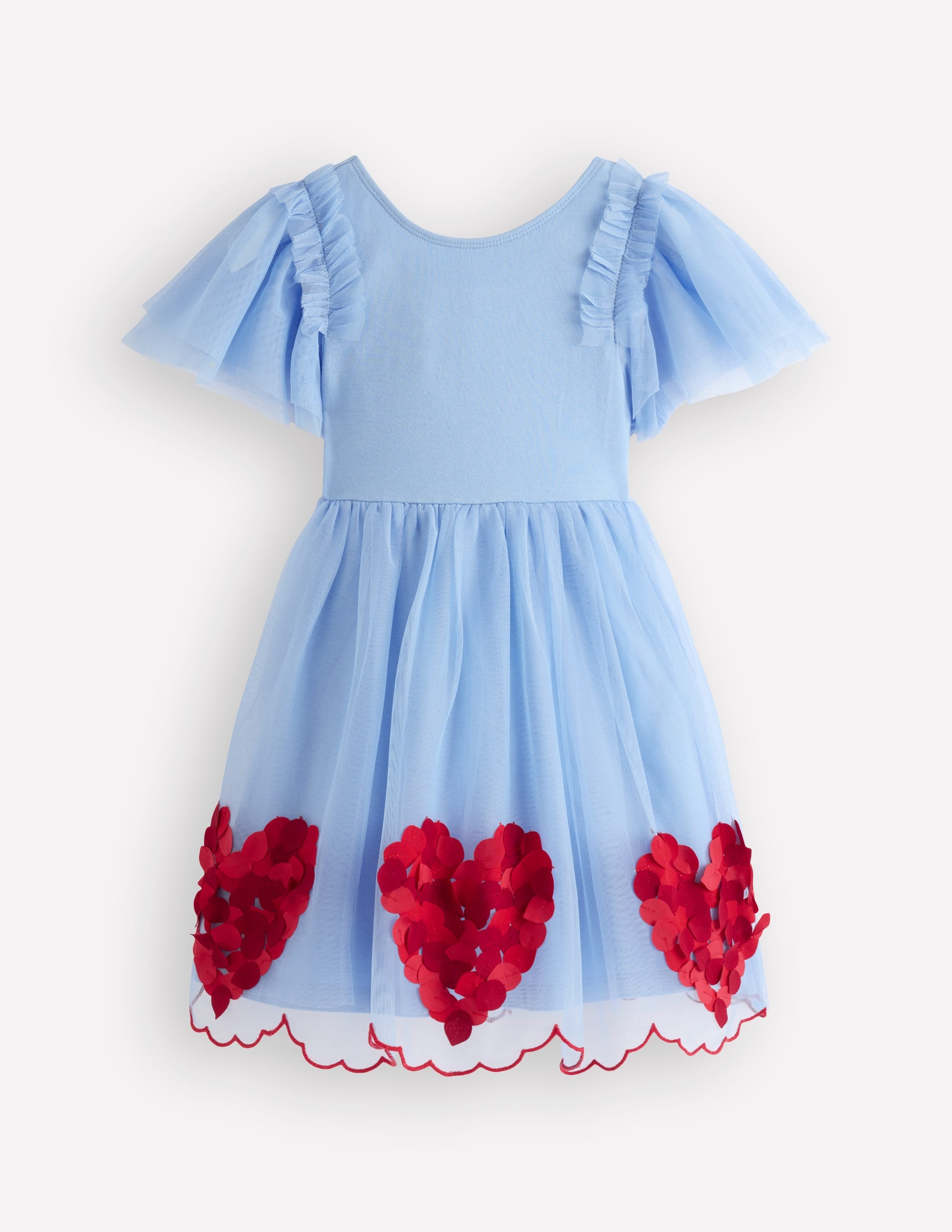 Kurzärmliges Tüllkleid mit Logo-Blau Herzen - Image 2