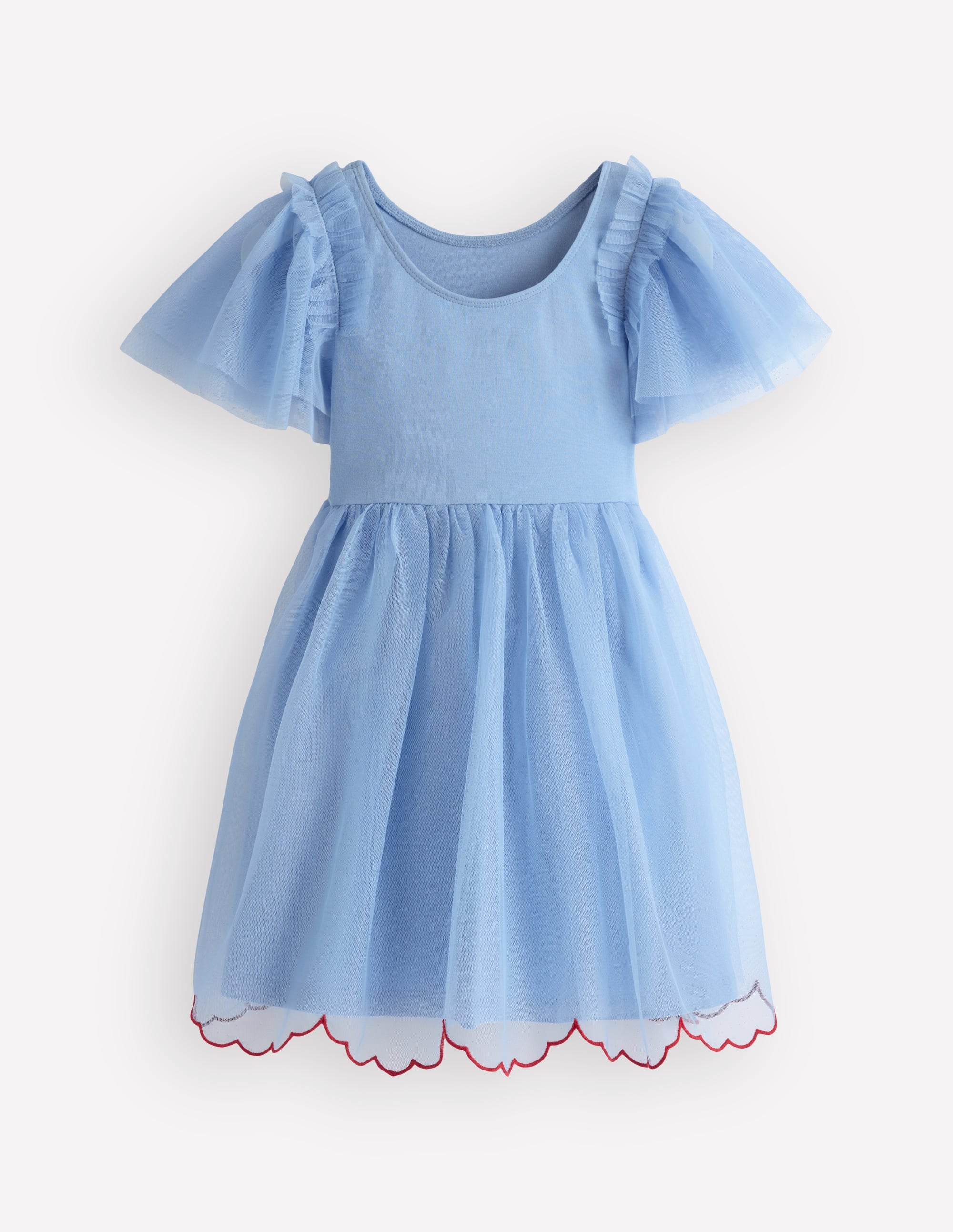 Kurzärmliges Tüllkleid mit Logo-Blau Herzen - Image 2