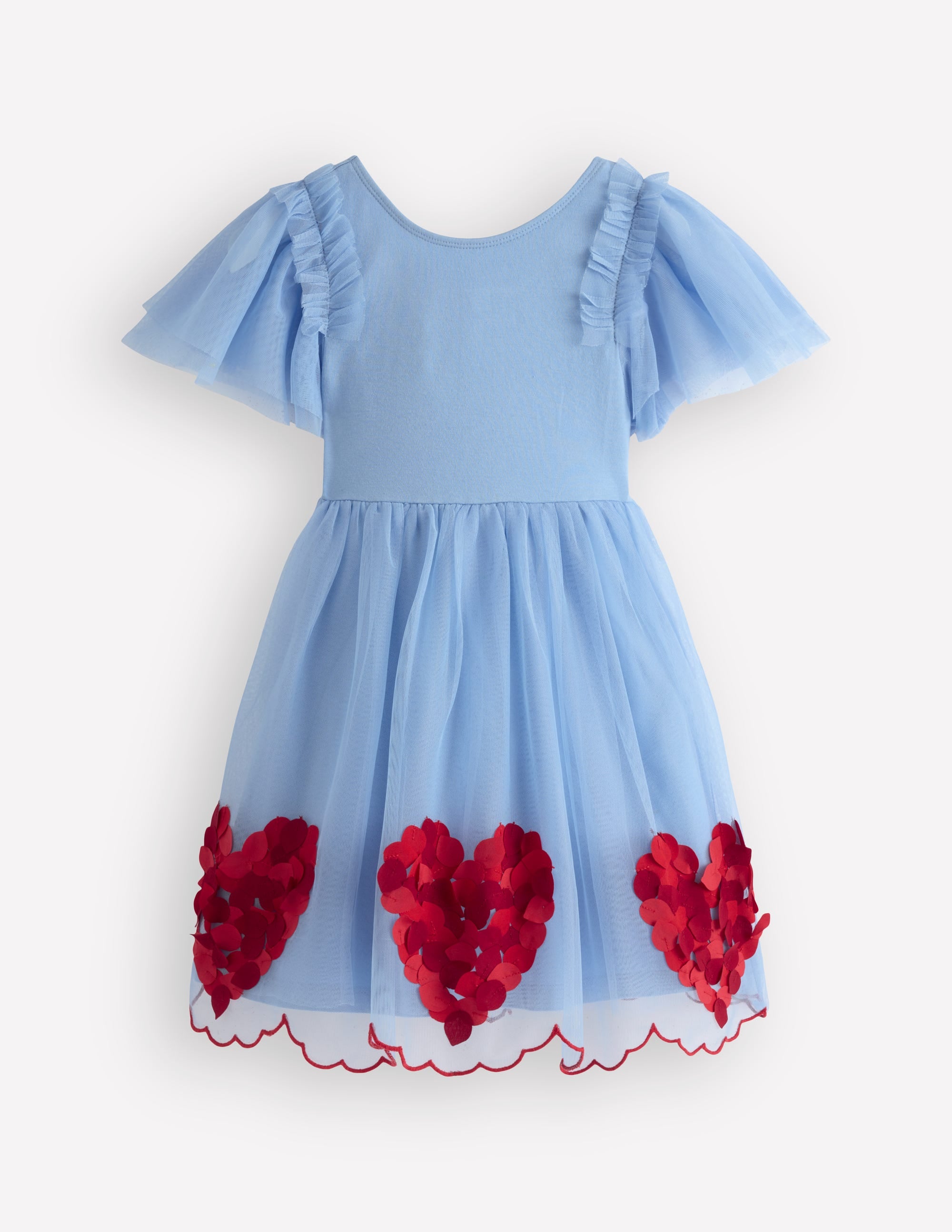 Kurzärmliges Tüllkleid mit Logo-Blau Herzen - Image 1