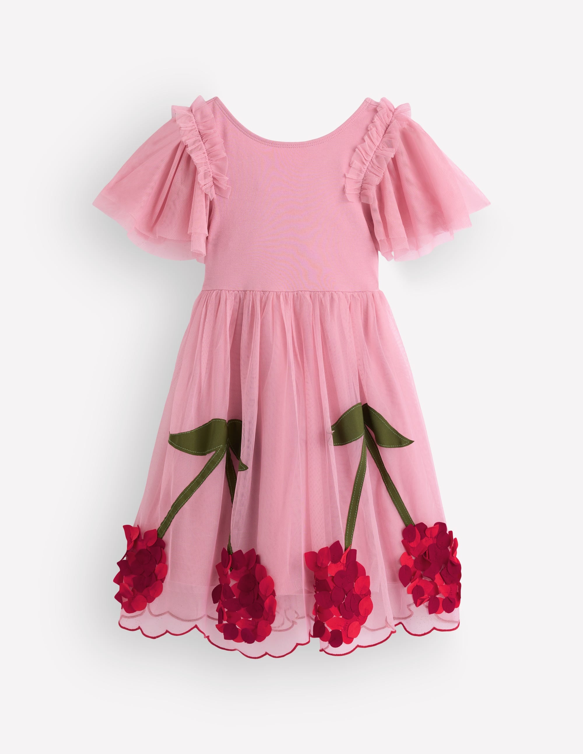 Kurzärmliges Tüllkleid mit Logo-Rosa Kirsch-Applikation - Image 1