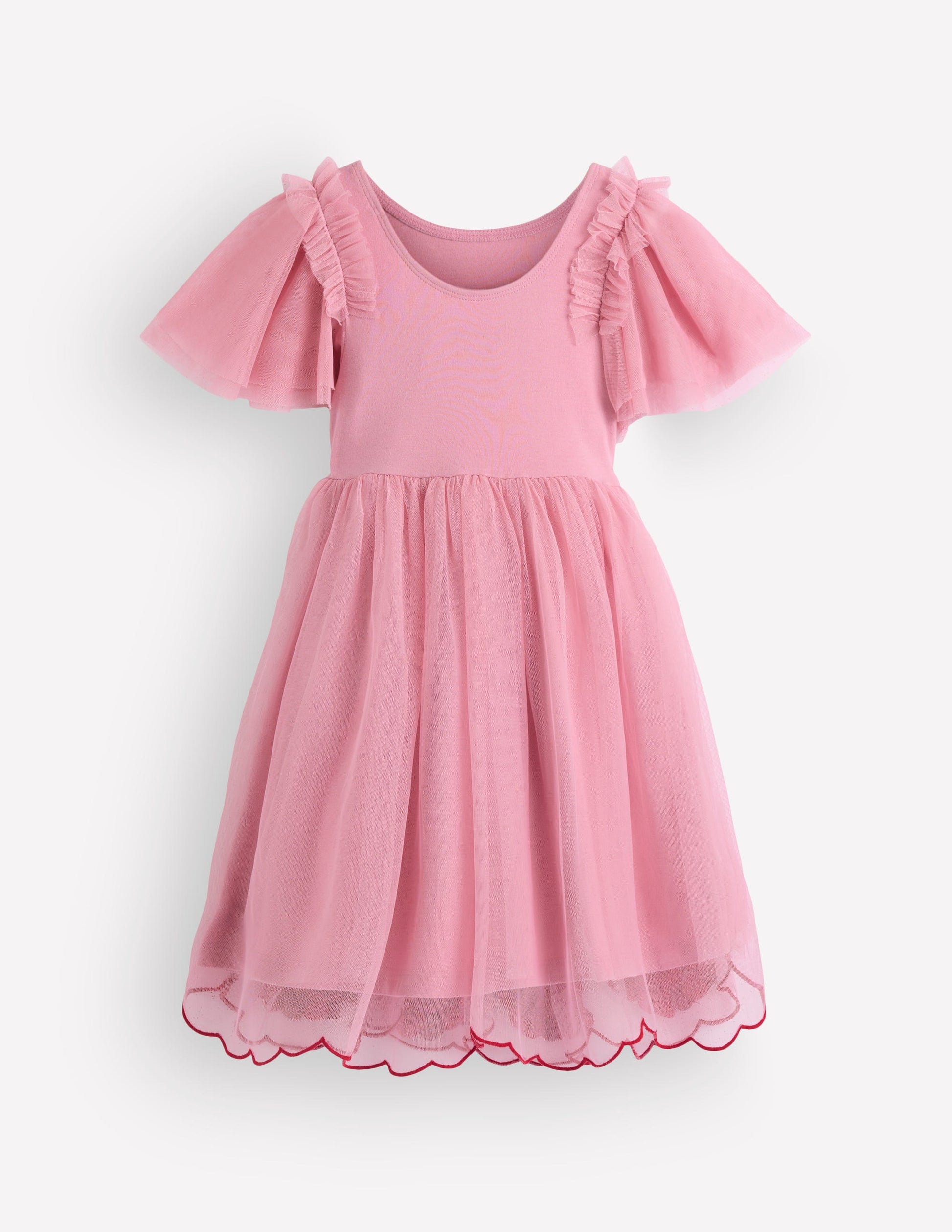Kurzärmliges Tüllkleid mit Logo-Rosa Kirsch-Applikation-2
