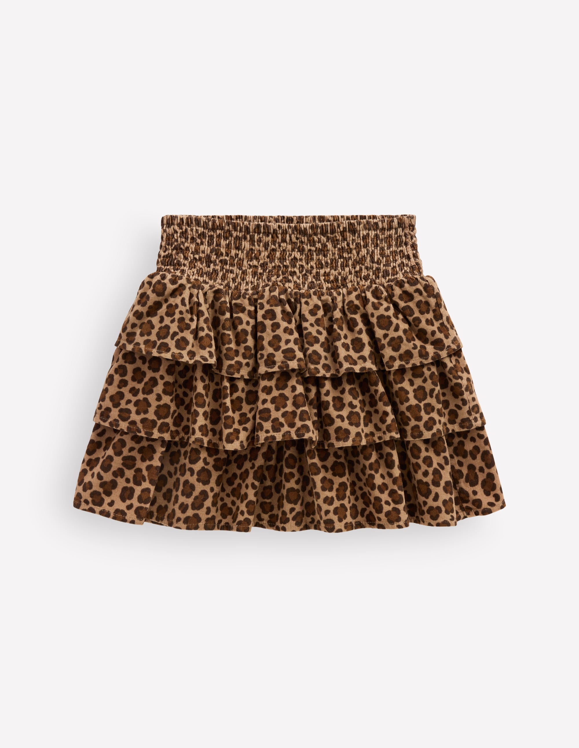 Gesmokter Taillenrock mit Rüschen-Braun Leopardenmuster Cord - Image 1