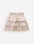 Smocked Waist Ruffle Skirt-Gold Metallic