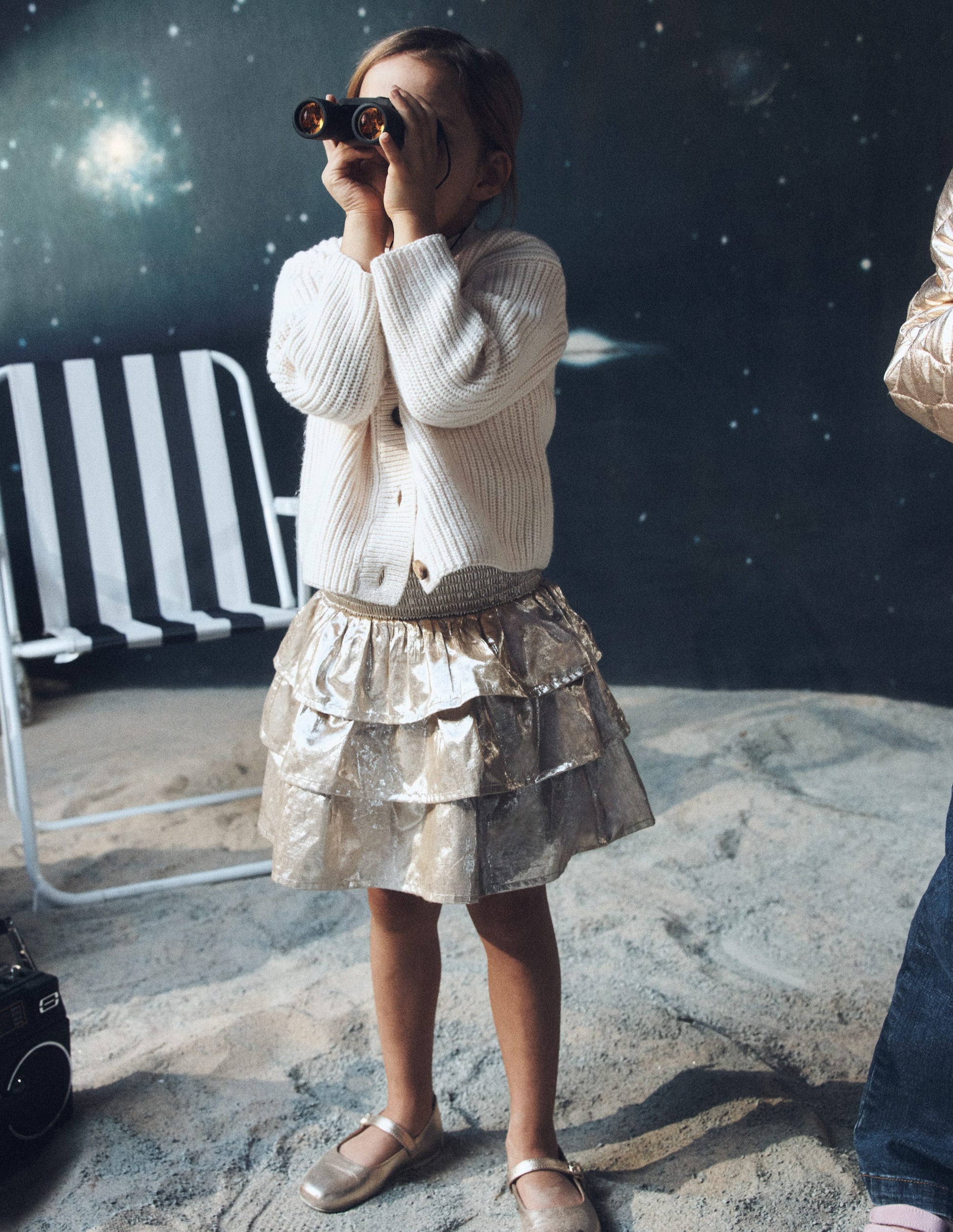 Smocked Waist Ruffle Skirt-Gold Metallic-4