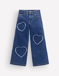 Jeans mit weitem Bein-Mittlere Waschung Herz-Applikation