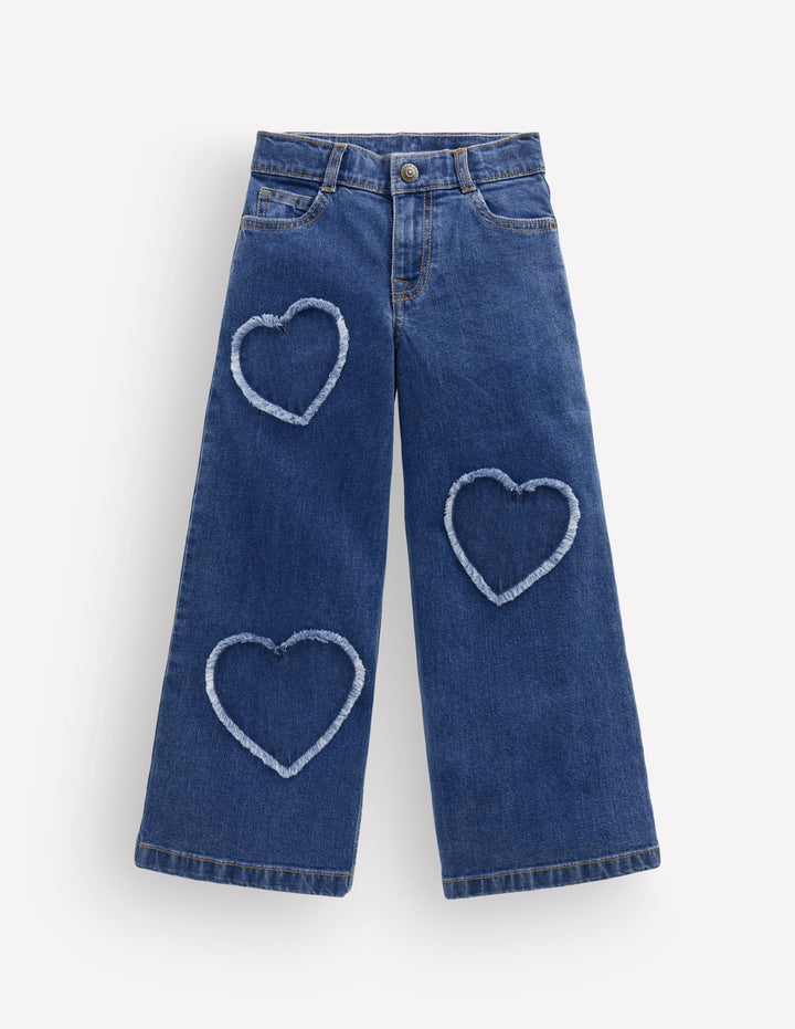 Jeans mit weitem Bein-Mittlere Waschung Herz-Applikation