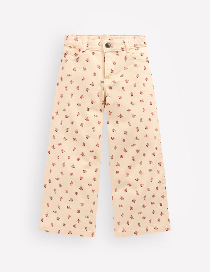Jeans mit weitem Bein-Naturweiß Kleines Blumenmuster