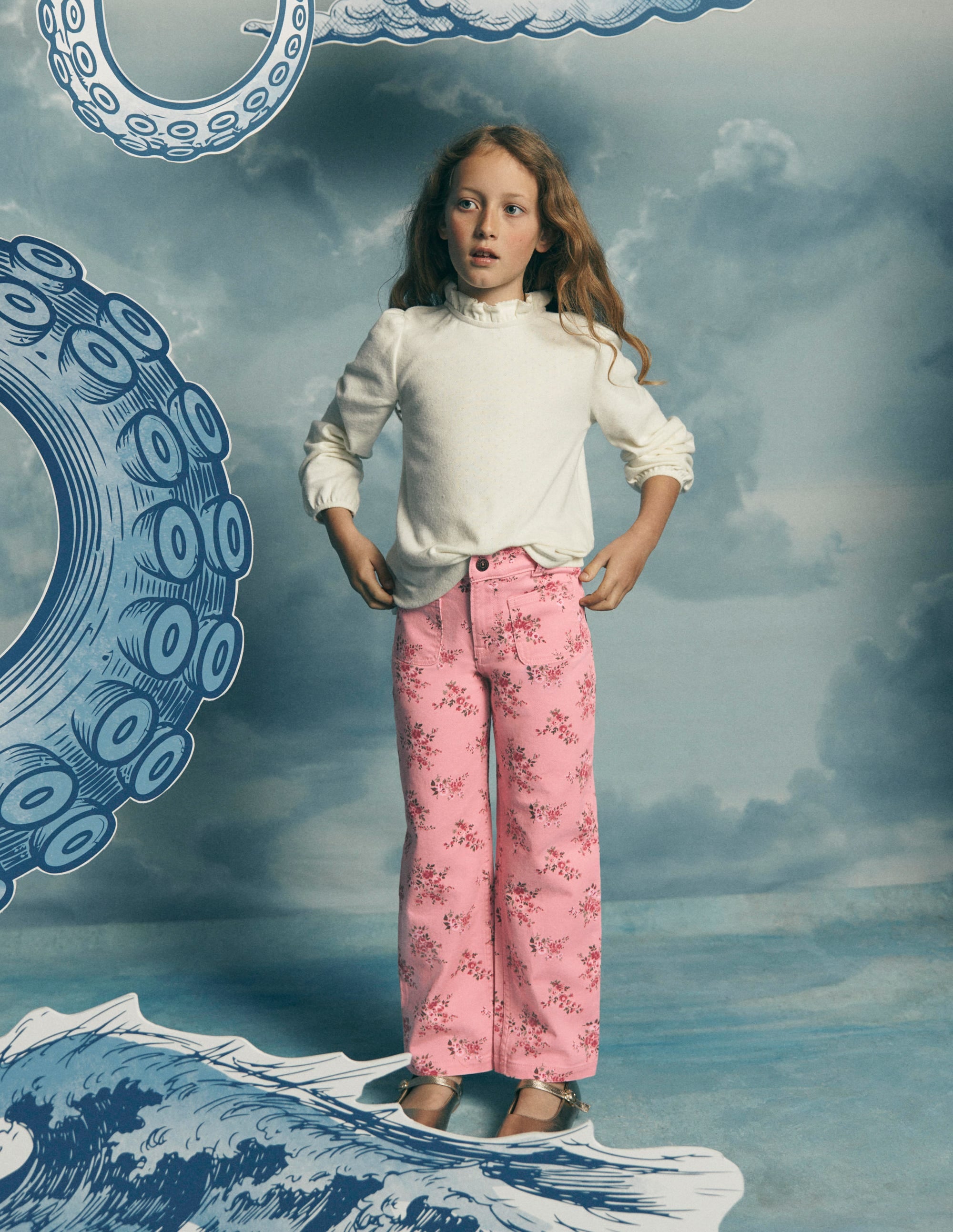 Gerade Jeans mit aufgesetzten Taschen-Rosa Quarz Weiches Blumenmuster - Image 1