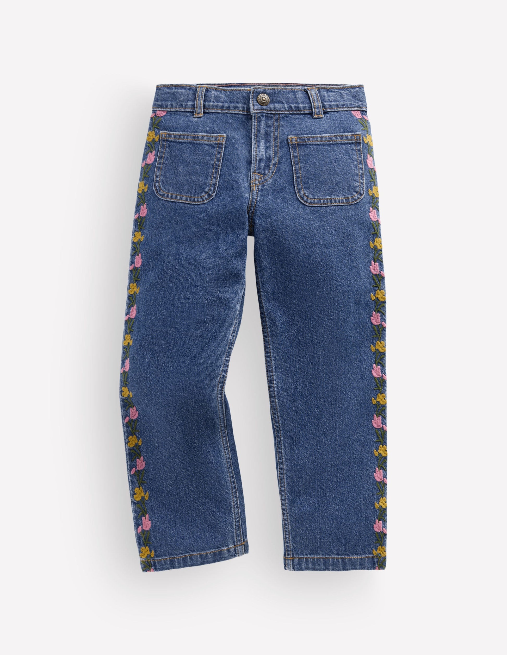 Gerade Jeans mit aufgesetzten Taschen-Denim Stickerei-1