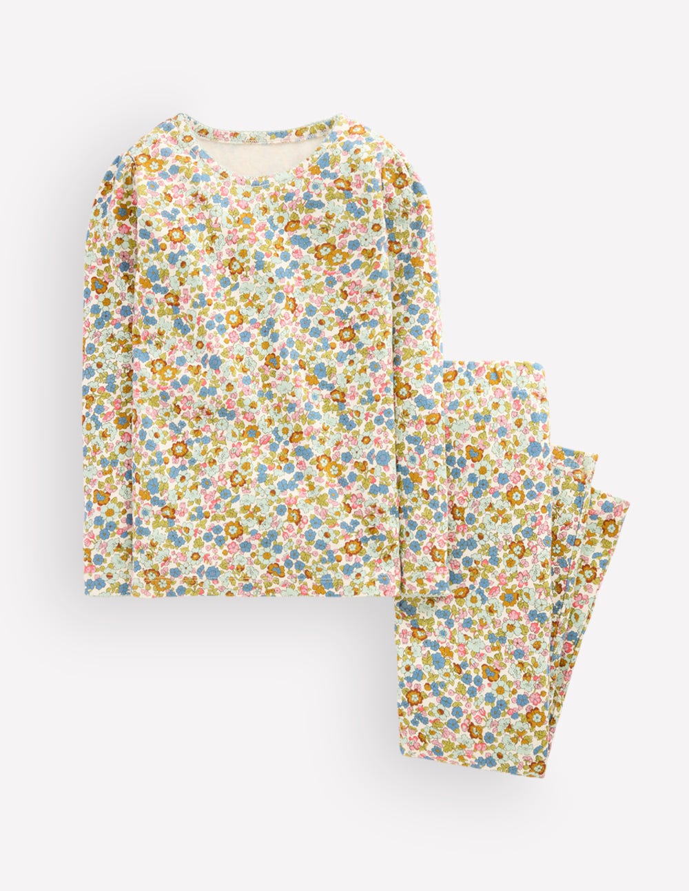 Pyjama long douillet-Motif Flowerbed bleu vintage-1
