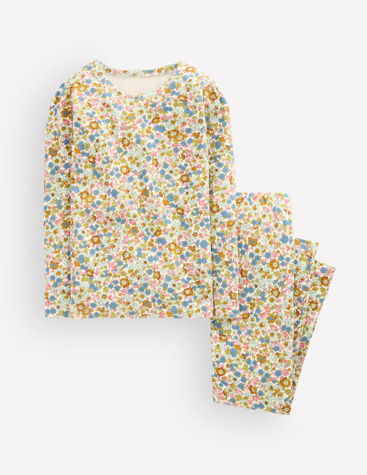 Pyjama long douillet-Motif Flowerbed bleu vintage