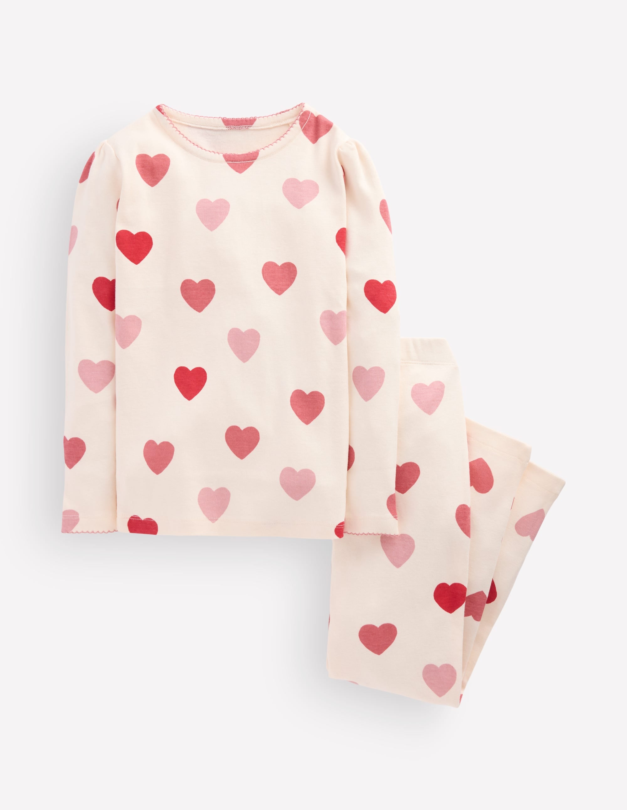 Snug Long John Pyjamas-Soft Ivory Hearts - Image 1