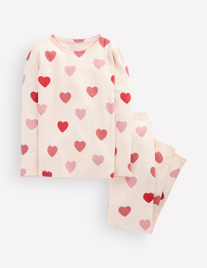 Pyjama long douillet-Cœurs ivoire doux