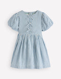 Robe tissée à nœuds sur le devant-Rayé bleu