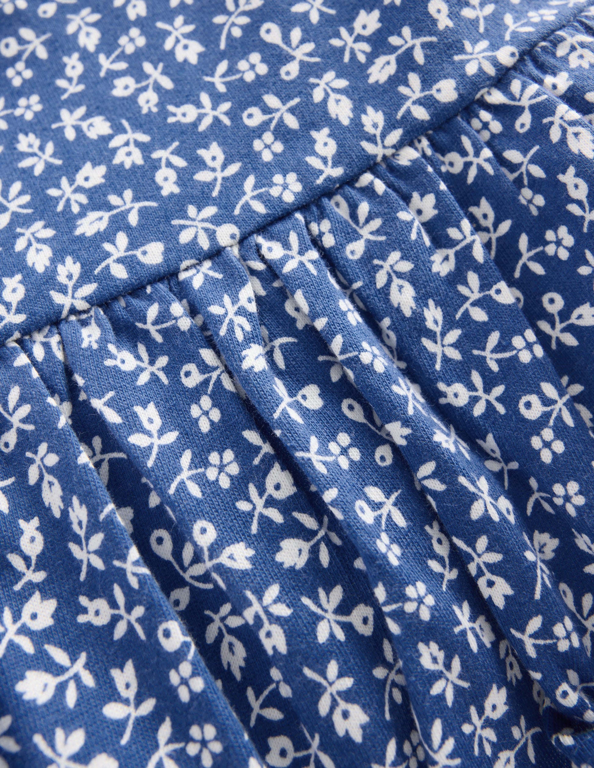 Kurzärmliges Oberteil mit Schößchen-Blauhäher Kleines Blumenmuster-3