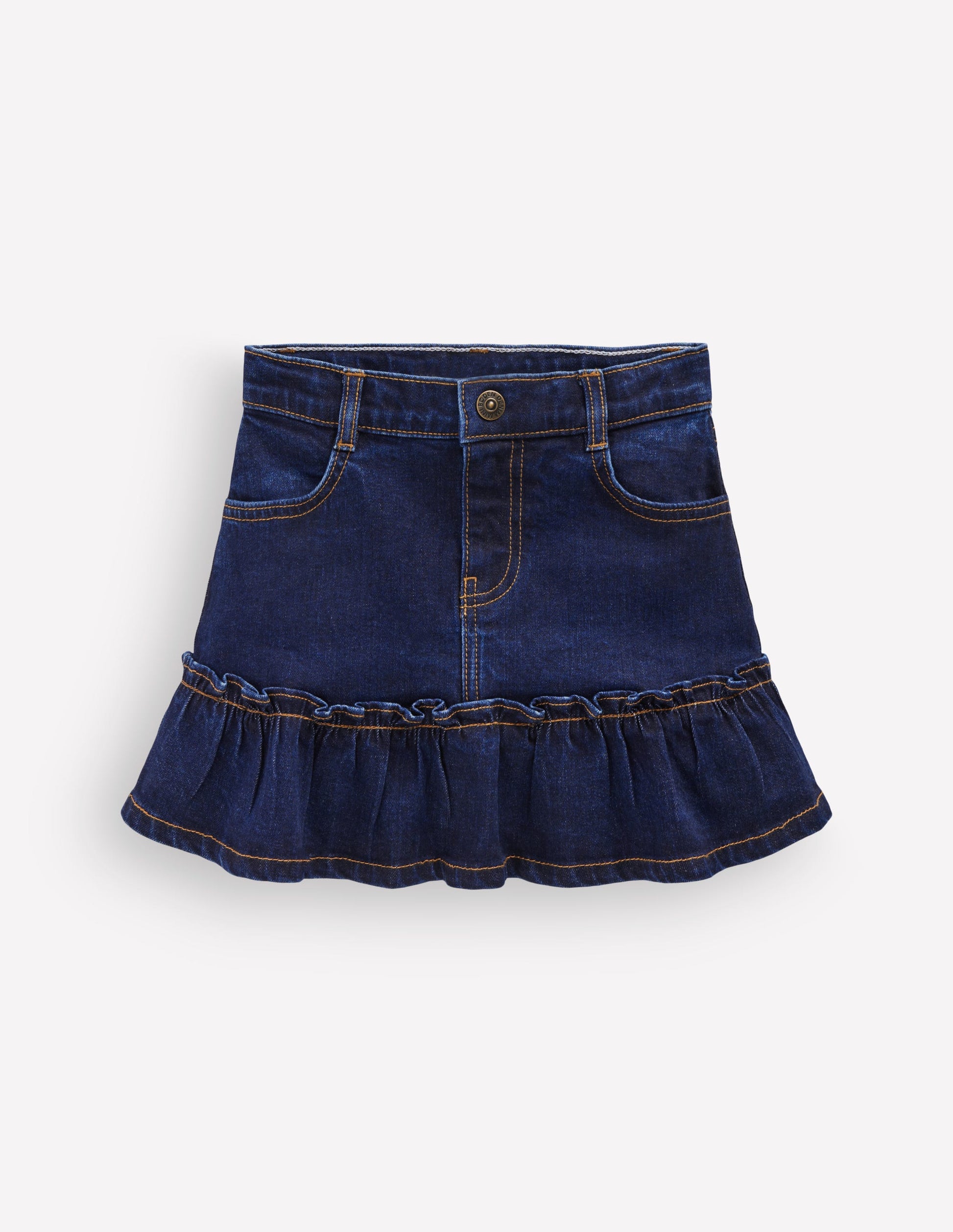 Jeansrock mit Rüschensaum-Dunkle Waschung-4