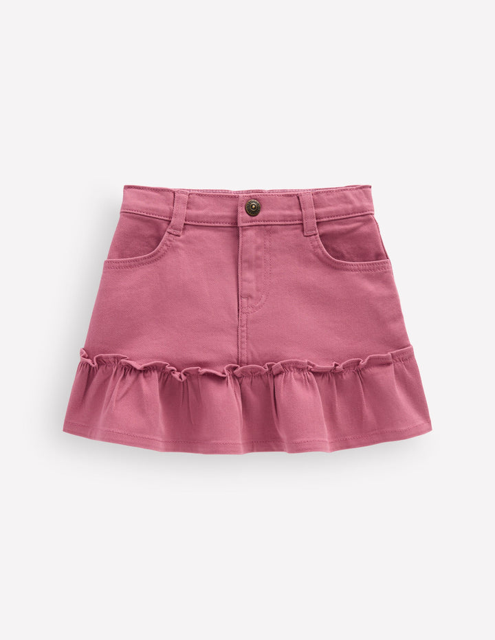 Jeansrock mit Rüschensaum-Rosa Heide