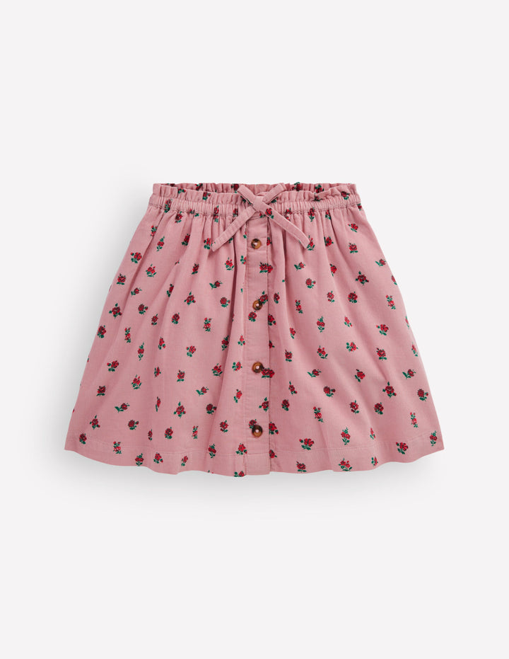 Gewebter Rock mit durchgehender Knopfleiste-Vintage-Rosa Kleines Blumenmuster