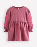 Kleid mit bestickten Ärmeln-Orchideenrosa
