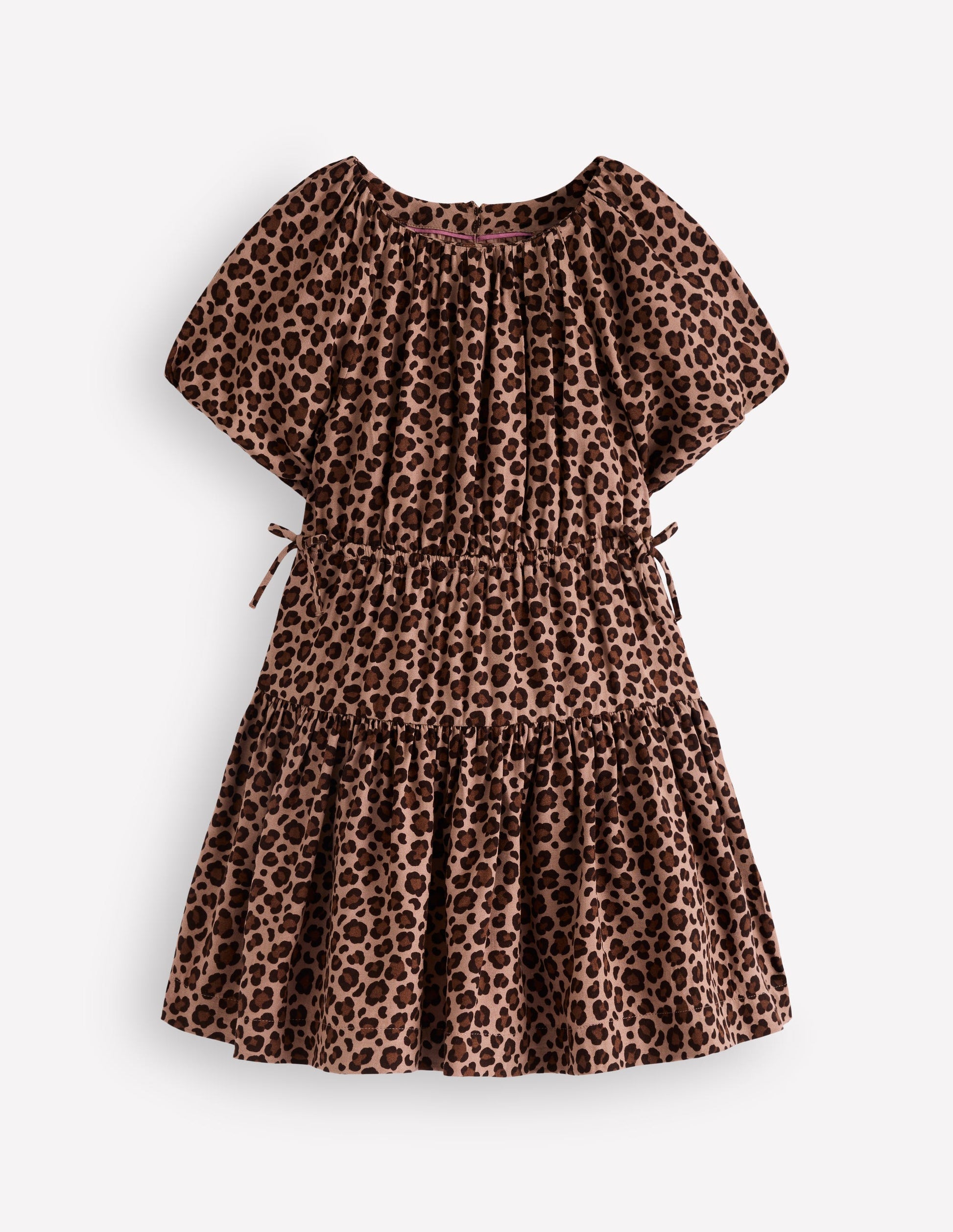 Gewebtes Kleid mit Schleife an der Taille-Leopardenmuster-1