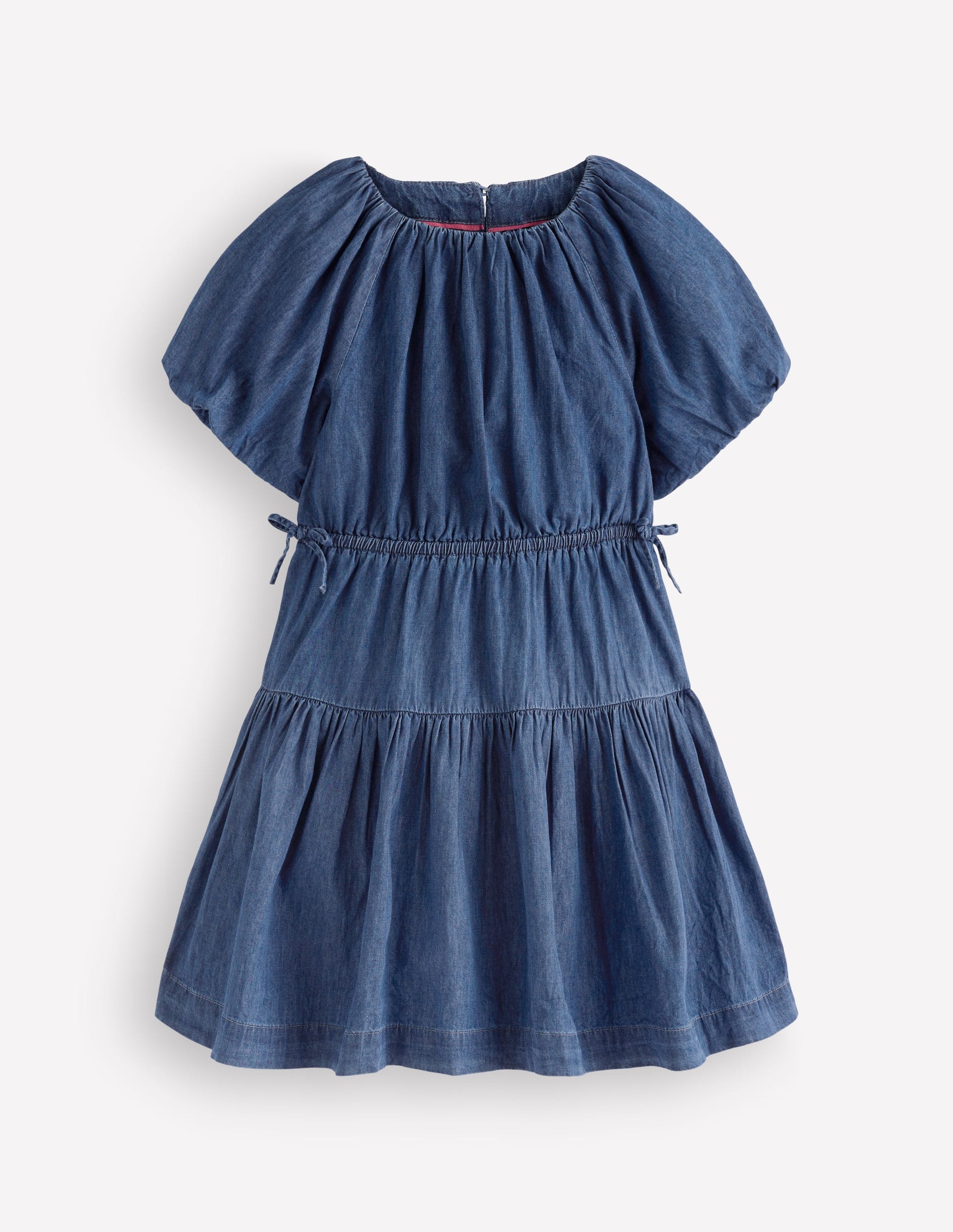 Gewebtes Kleid mit Schleife an der Taille-Mittlere Mischung Denim-2