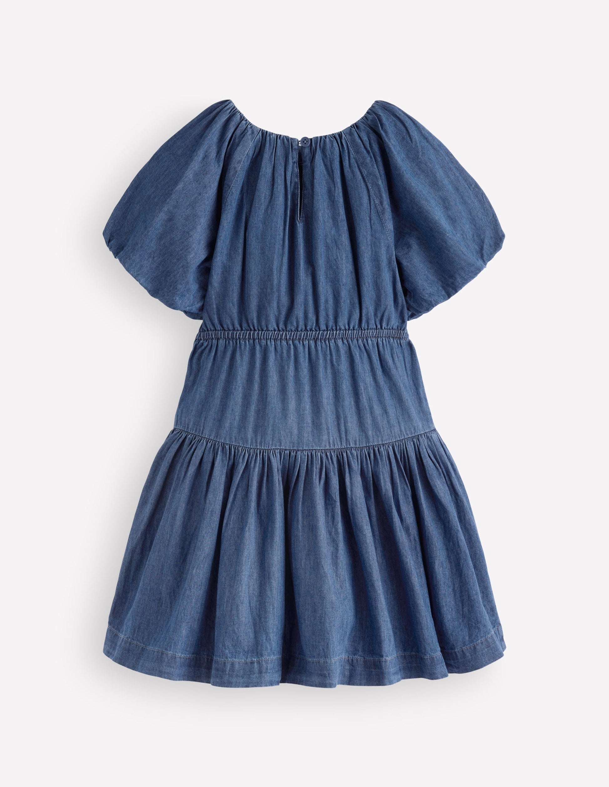 Gewebtes Kleid mit Schleife an der Taille-Mittlere Mischung Denim-3