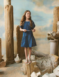Gewebtes Kleid mit Schleife an der Taille-Mittlere Mischung Denim