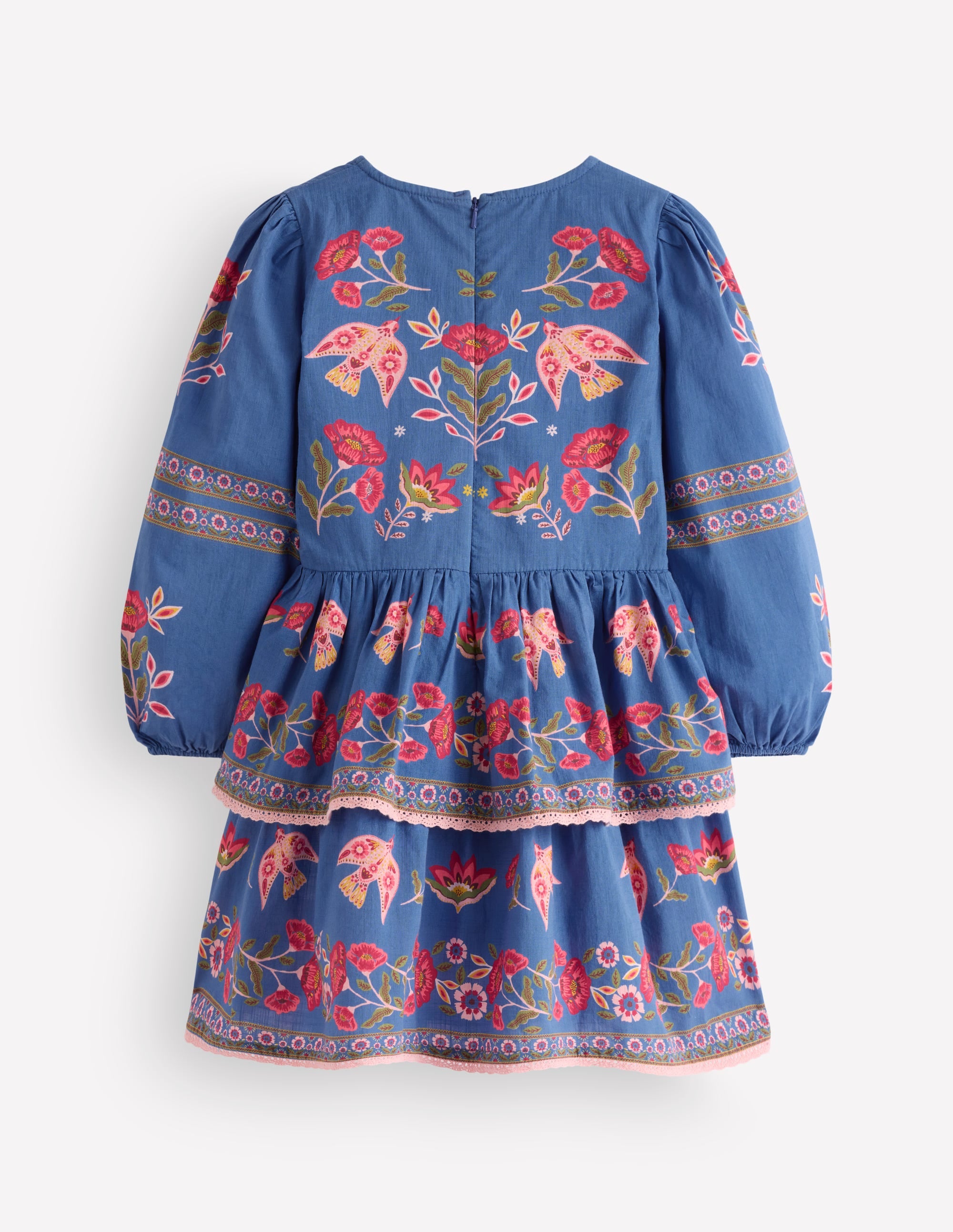 Gewebtes Stufenkleid mit Muster-Blau Platzierter Vogeldruck - Image 3