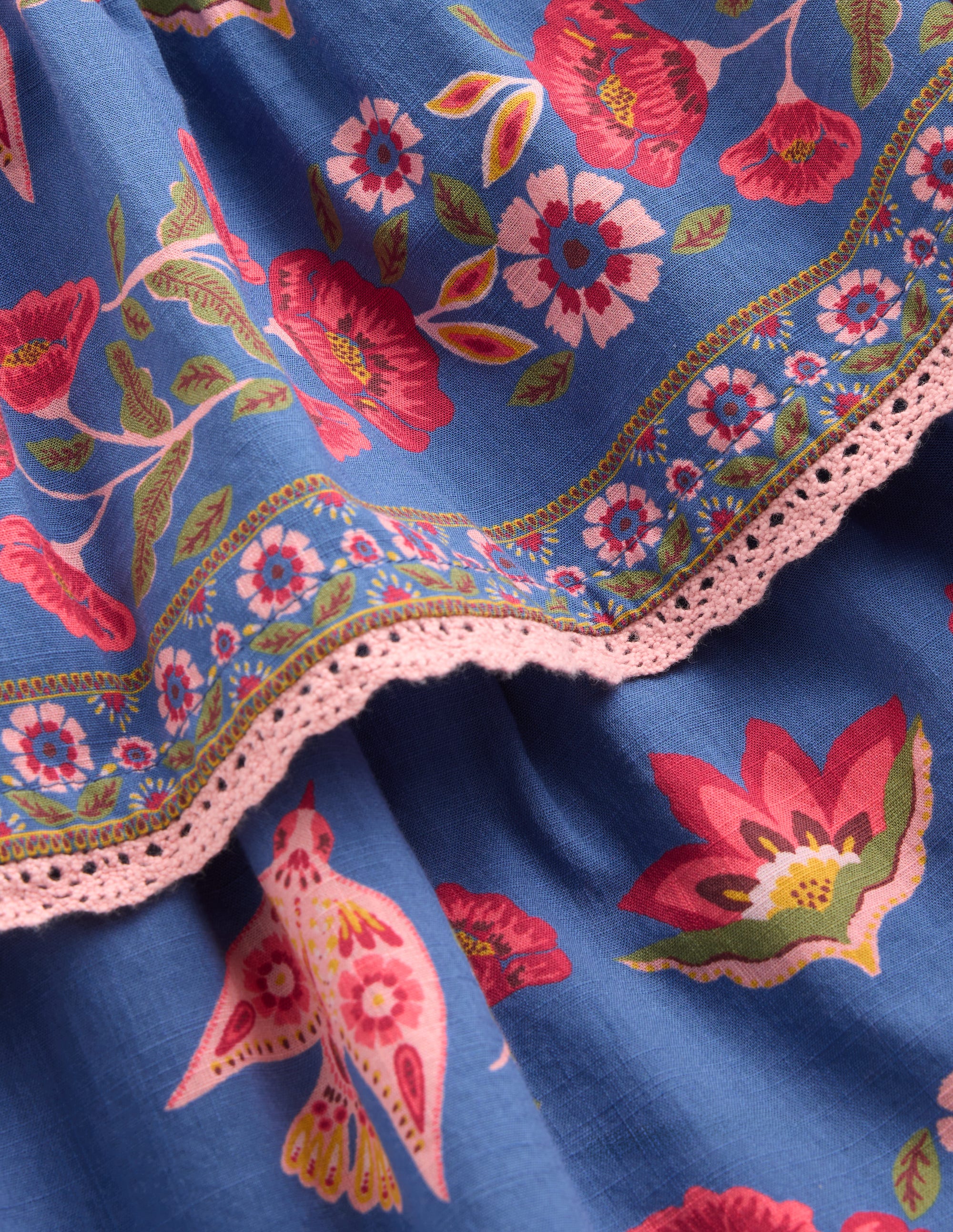 Gewebtes Stufenkleid mit Muster-Blau Platzierter Vogeldruck - Image 4
