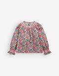 Gesmokte Bluse mit Muster-Sanftes Cremeweiß Blumenfeld