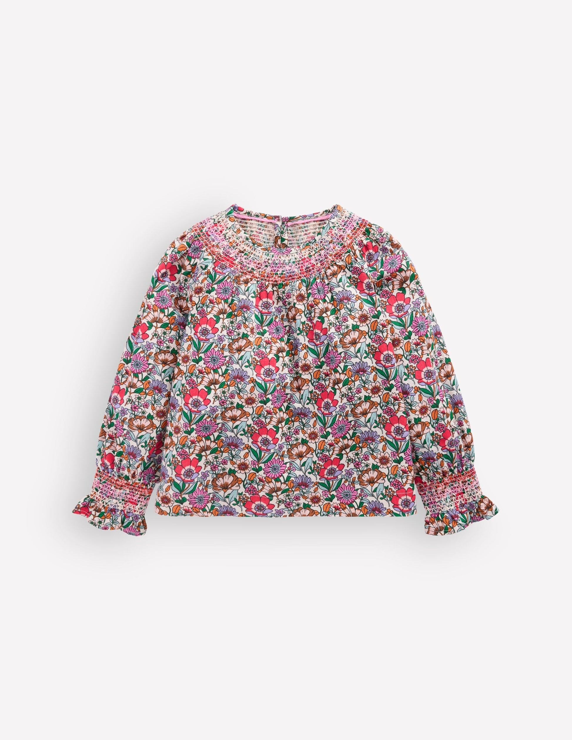 Gesmokte Bluse mit Muster-Sanftes Cremeweiß Blumenfeld-2