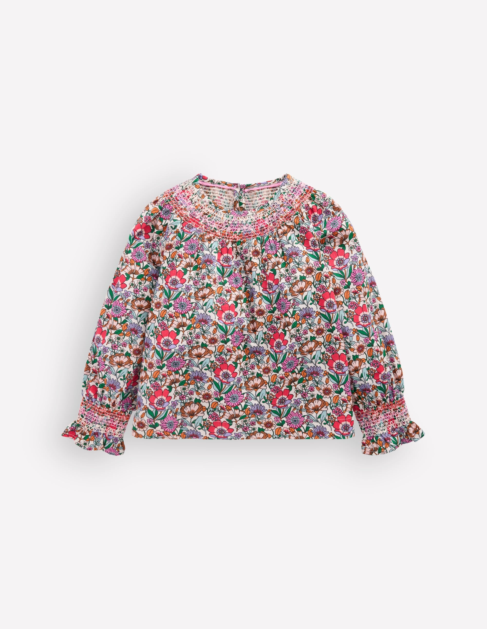 Gesmokte Bluse mit Muster-Sanftes Cremeweiß Blumenfeld - Image 2