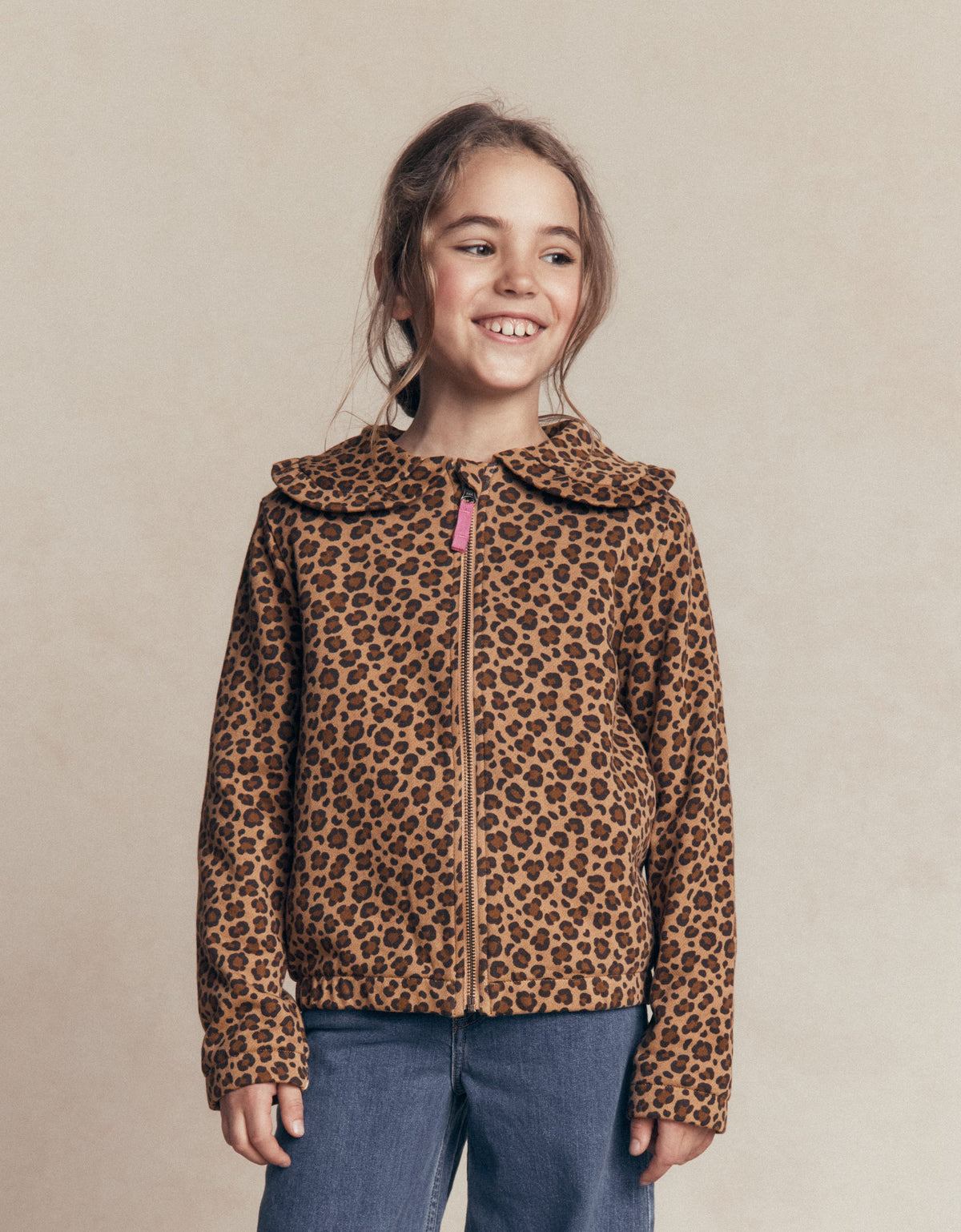 Fleece Lined Zip-Through-Milk Chocolate Brown Leopard - Image 1