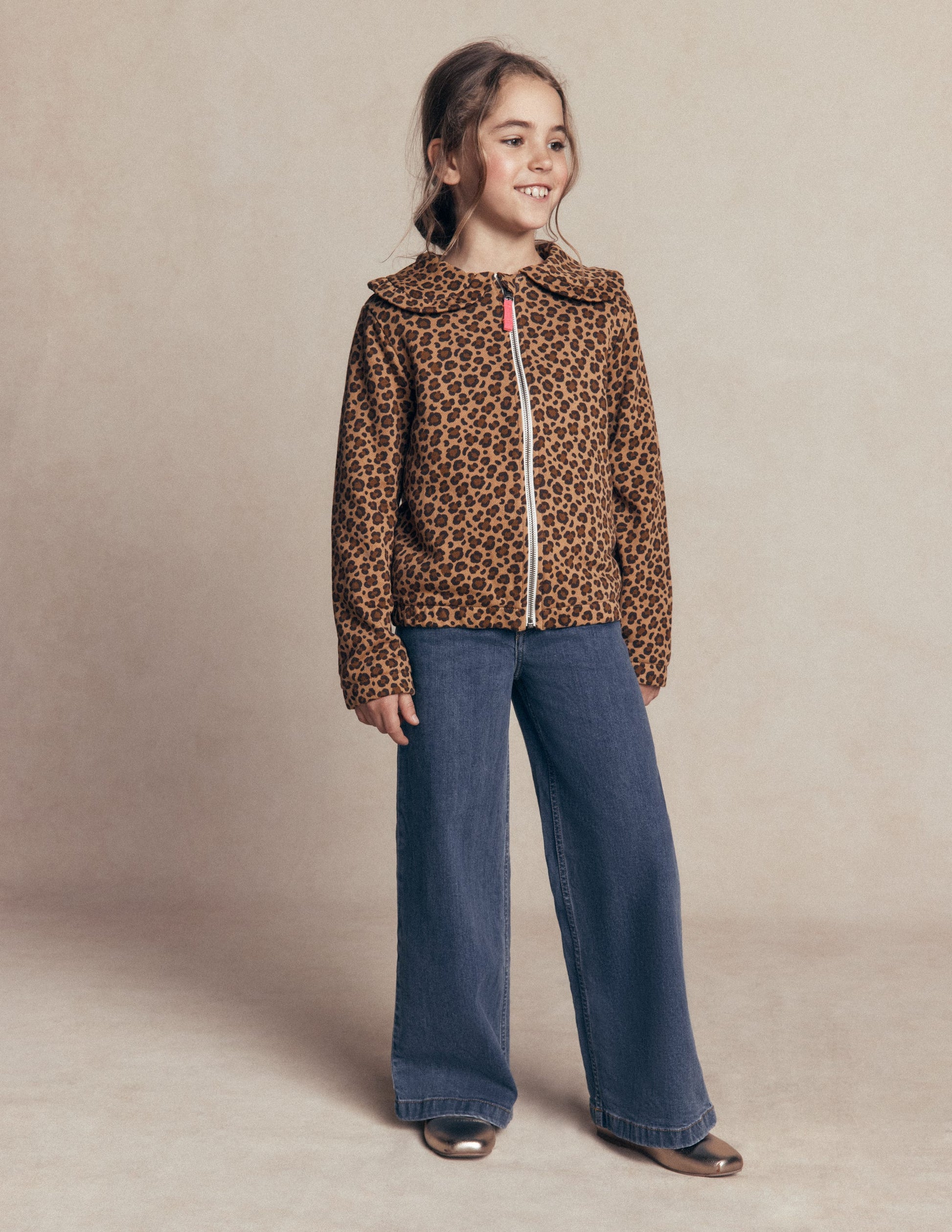 Printed Collared Zip-through-Milk Chocolate Brown Leopard-2