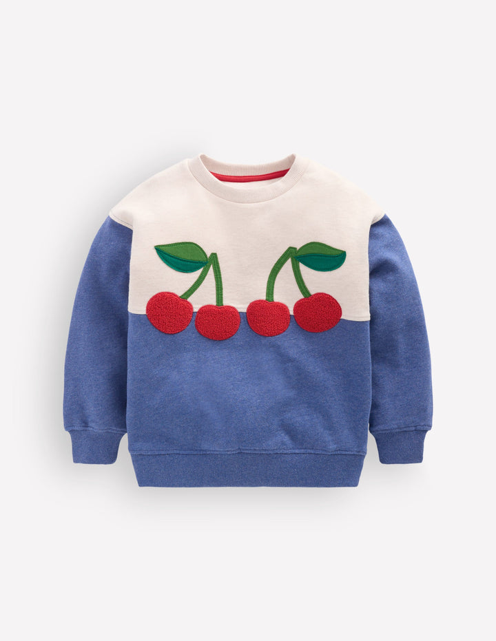 Bobbie Sweatshirt mit Applikation-Haferbeige Meliert Kirschen