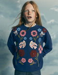 Bobbie Sweatshirt mit Applikation-Marineblau Platzierter Vogeldruck