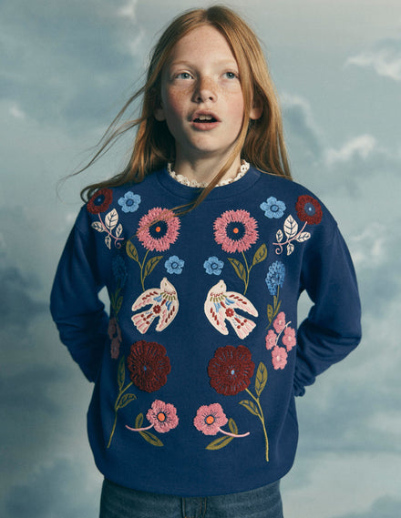 Bobbie Sweatshirt mit Applikation-Marineblau Platzierter Vogeldruck