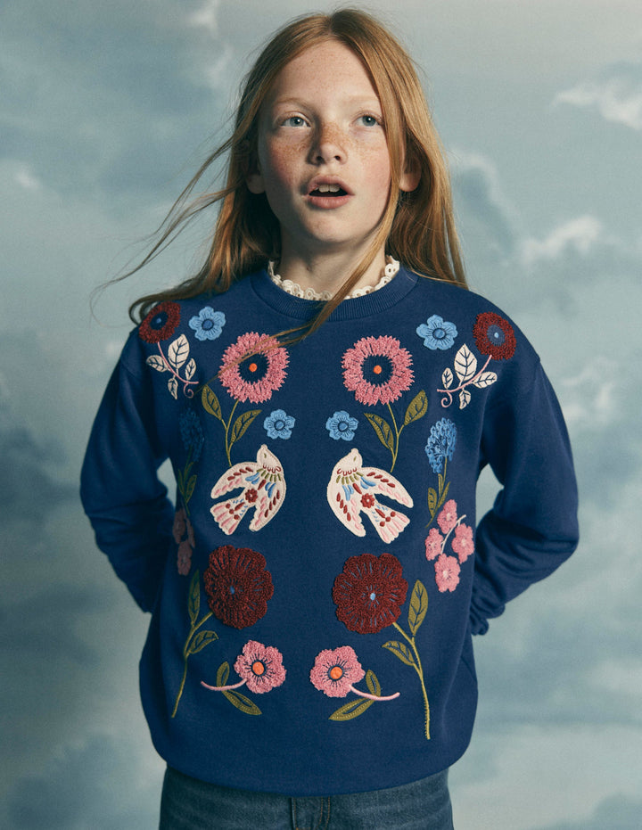 Bobbie Sweatshirt mit Applikation-Marineblau Platzierter Vogeldruck
