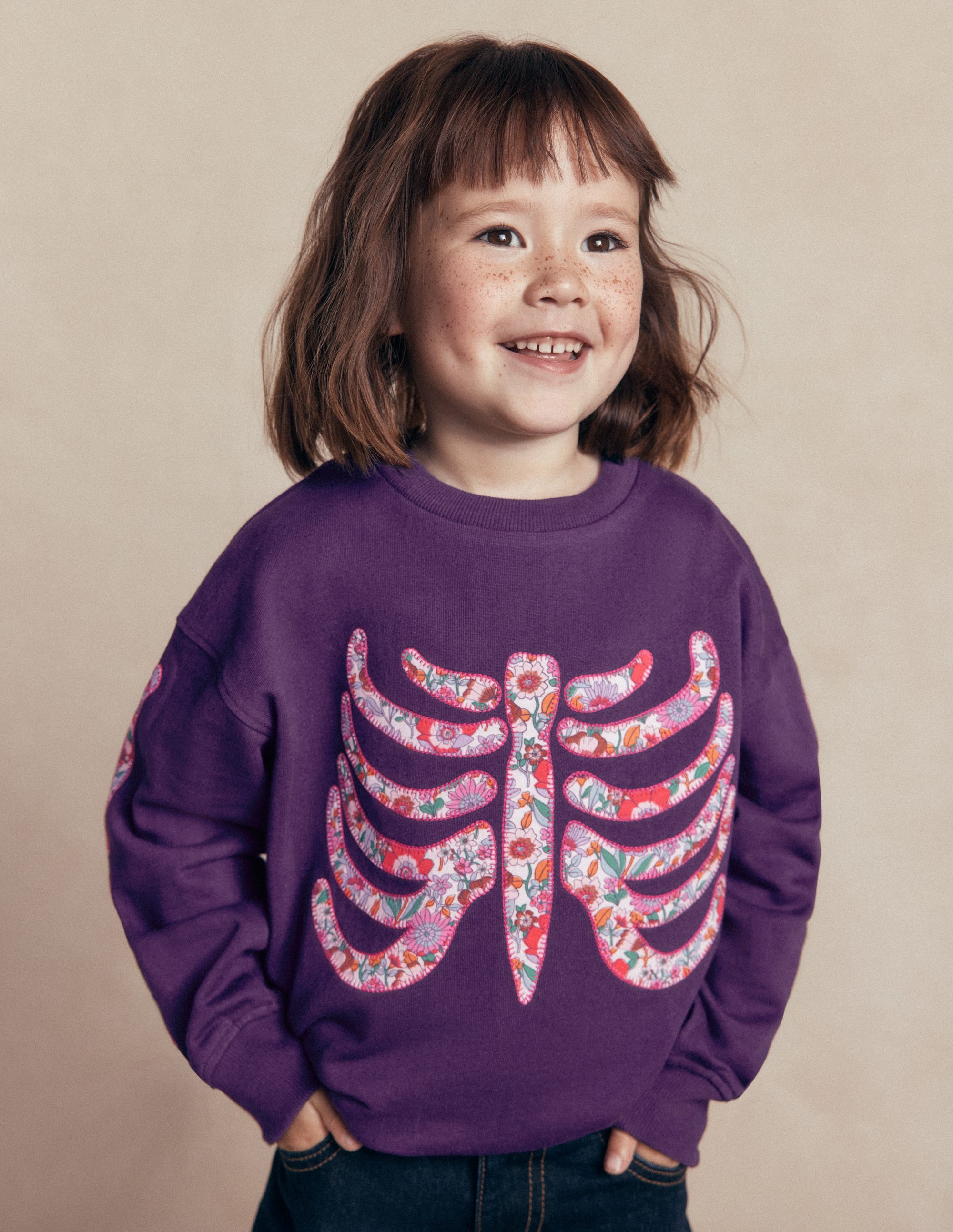 Bobbie Sweatshirt mit Applikation-Calla-Lilie Violett Skelett - Image 1