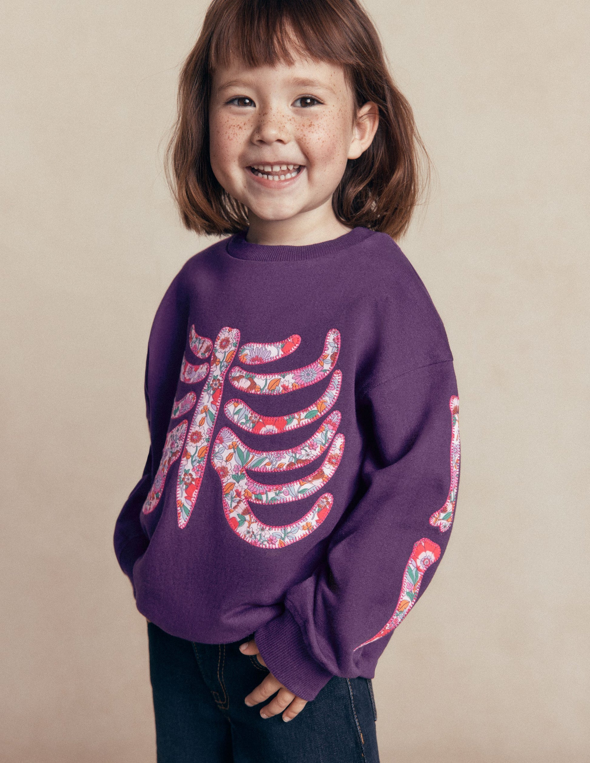 Bobbie Sweatshirt mit Applikation-Calla-Lilie Violett Skelett-2