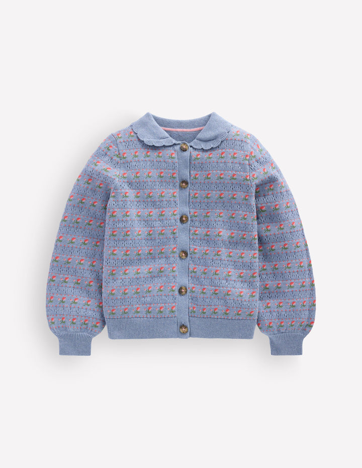 Strickjacke mit Kragen-Gletscherblau Meliert Rosen