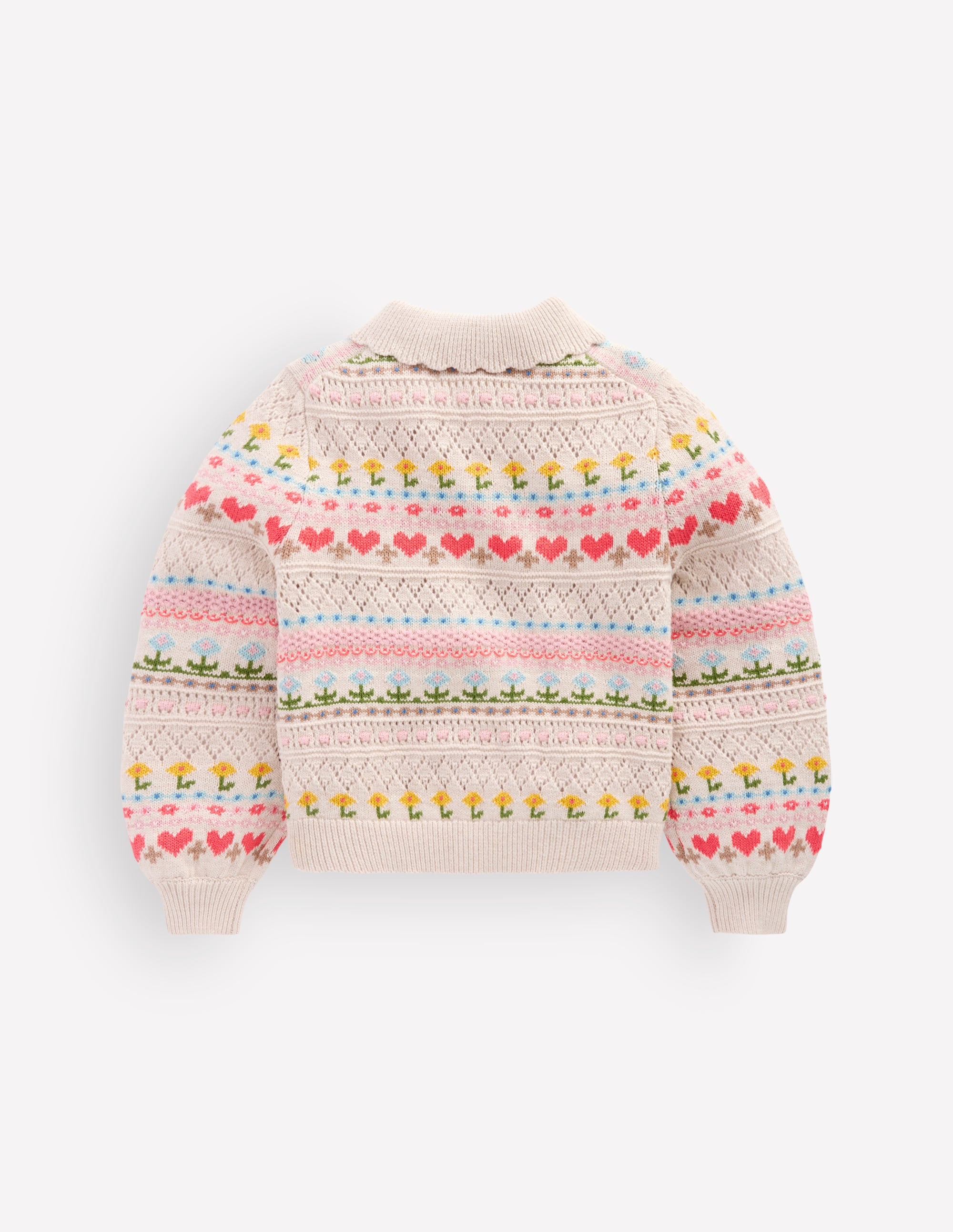 Strickjacke mit Kragen-Beige Meliert mit Blumen - Image 3