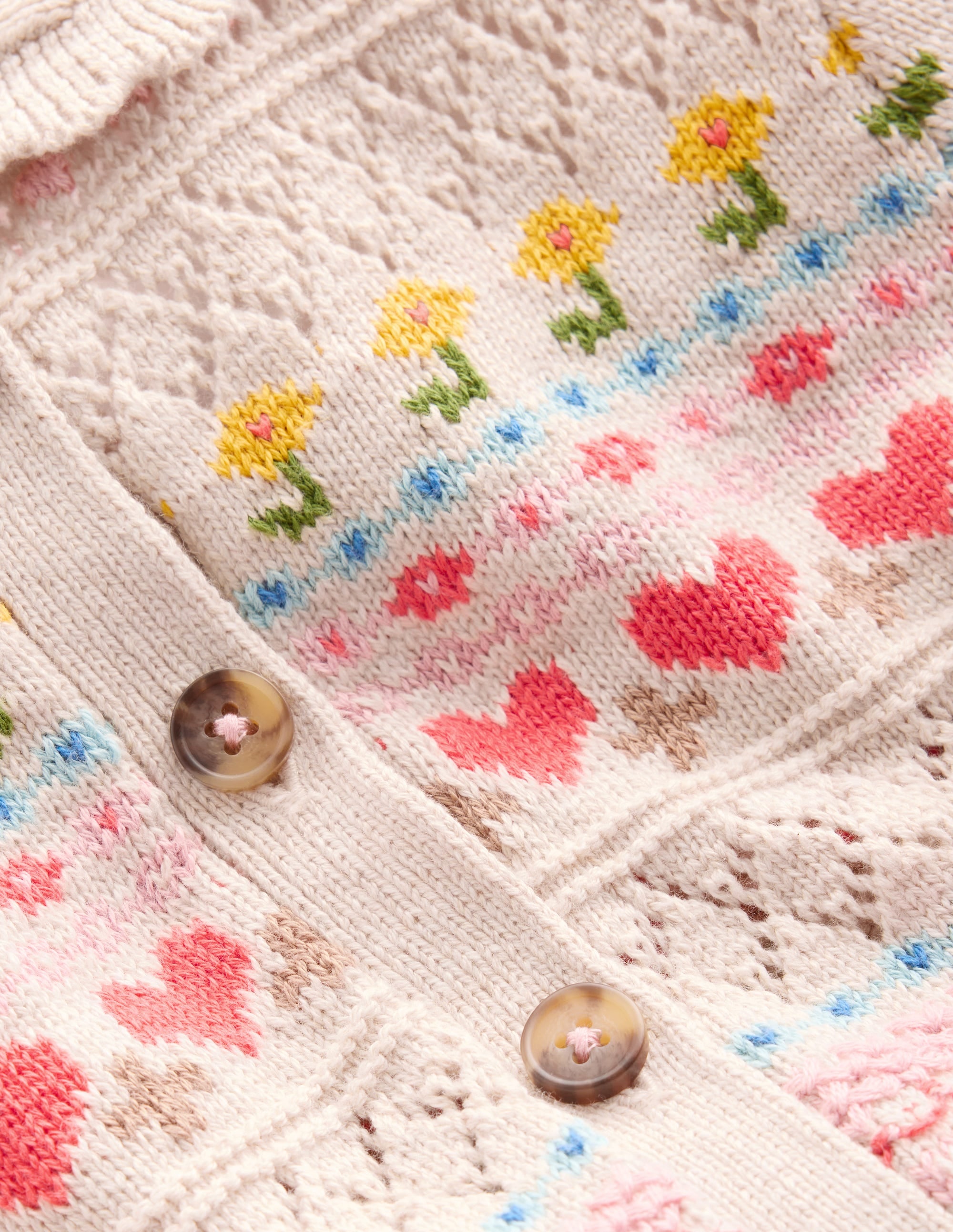 Strickjacke mit Kragen-Beige Meliert mit Blumen - Image 4