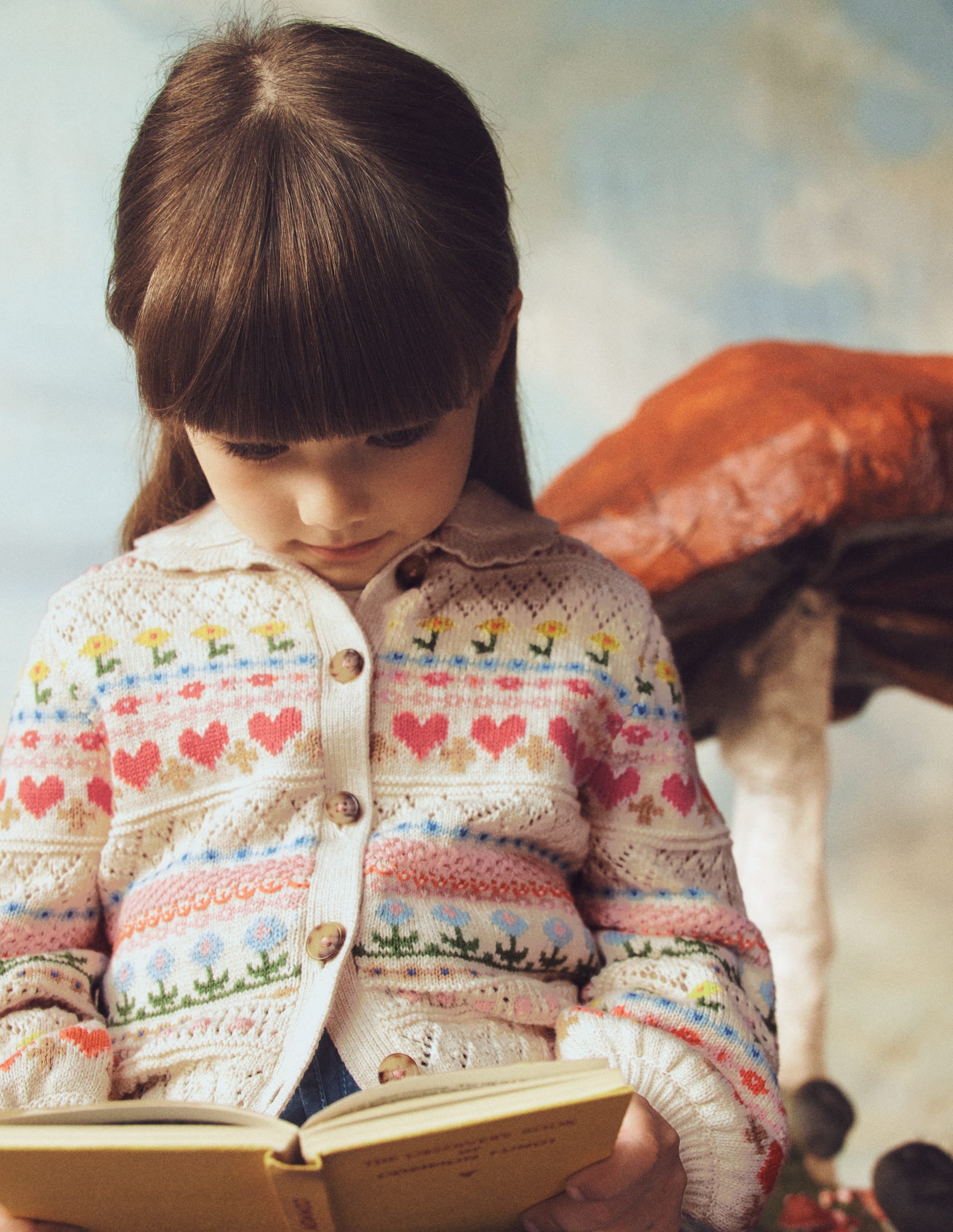 Collared Cardigan-Oatmeal Marl Flowers - Image 4
